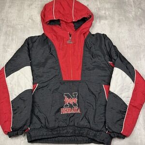 Vintage Nebraska Huskers Jacket Genuine Stuff Youth L Mens S USA Hooded Puffer